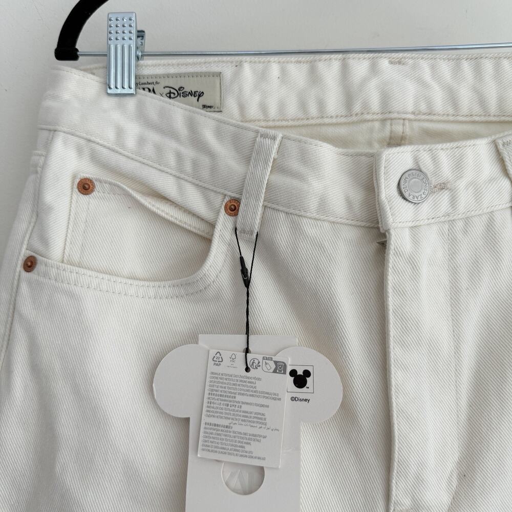 Zara Harry Lambert Disney Jeans Mens 40x34 Flared Leg Mickey Pocket Ivory White - Picture 3 of 16